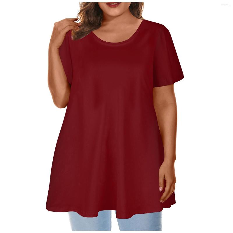 

Women' T Shirts Women Round Neck Solid Color Irregular Pleated Hem T-shirt Lady Short-sleeved Light Street StyleTop Causal Loose Large Size, Ginger
