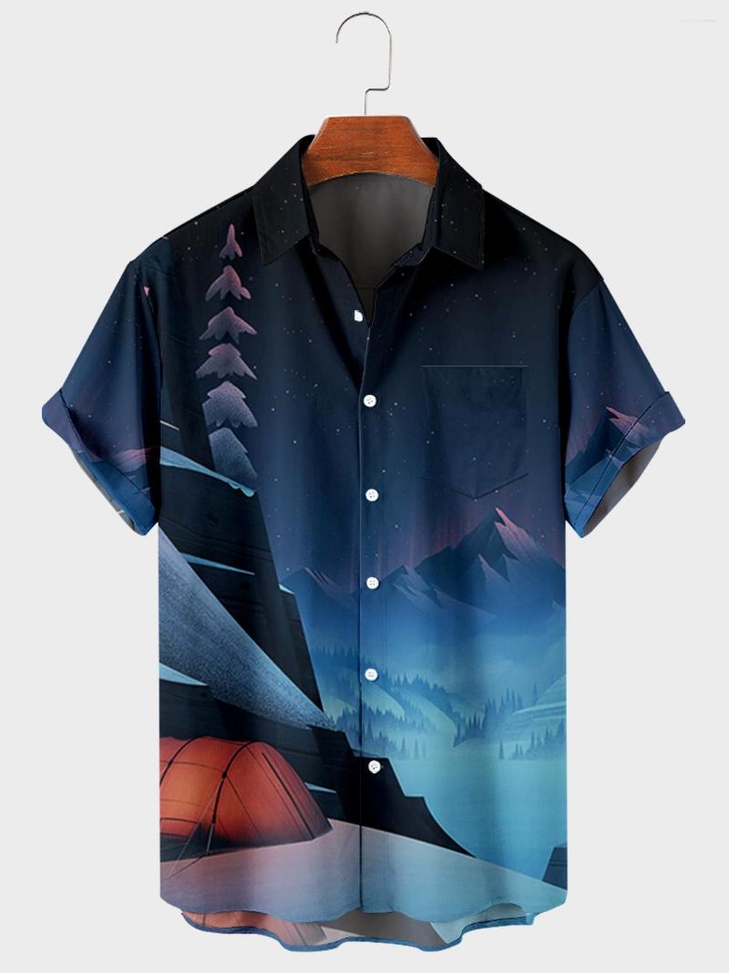 

Men's Casual Shirts 2023 Summer Vacation Beach Men's Short Sleeve Lapel Shirt Plus City High Waist 3D Printed Top Pocket, 7-008