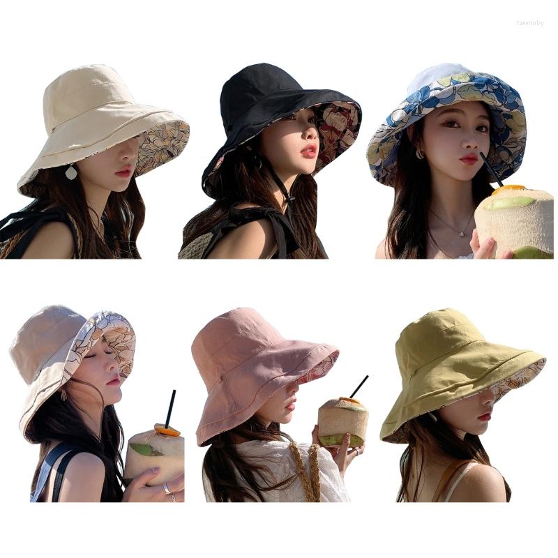 

Berets Women Reversible Bucket Hat Outdoor Summer Holiday Double-Side Wide Brim, Blue