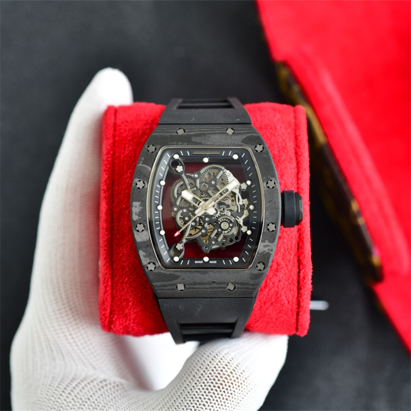 

35-02 Luxury Classic Watch for Men Designer Watchs Mens Watches manual Mechanical movement Carbon fiber case rubber strap Wristwatches montre de luxe, As picture