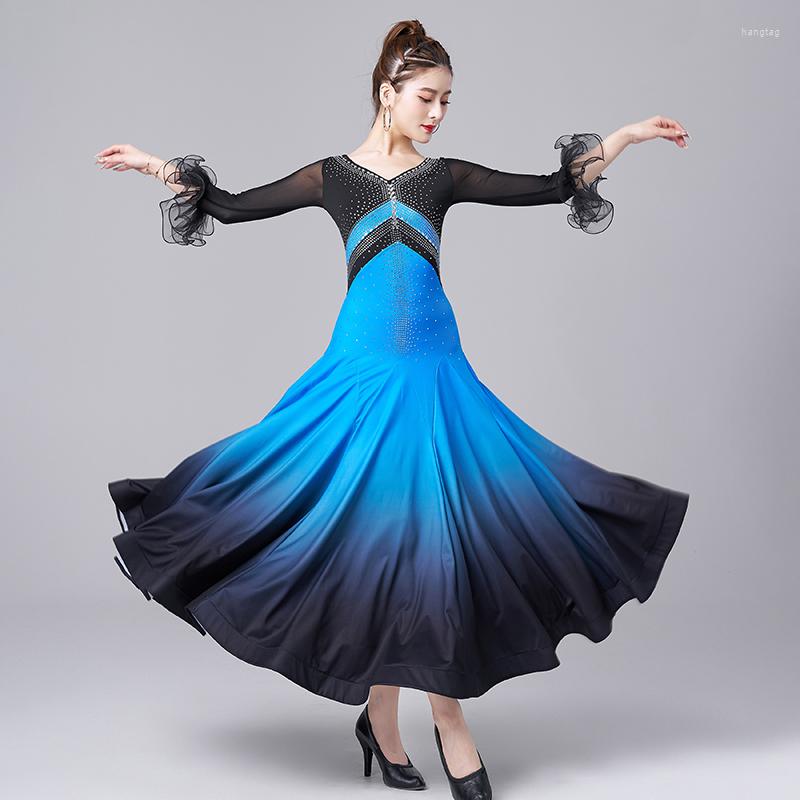 

Stage Wear 2023 Ballroom Dance Dress Gradient Rhinestones Competition Clothes Adult Practice Tango Waltz Dancing VDB6764, Orange