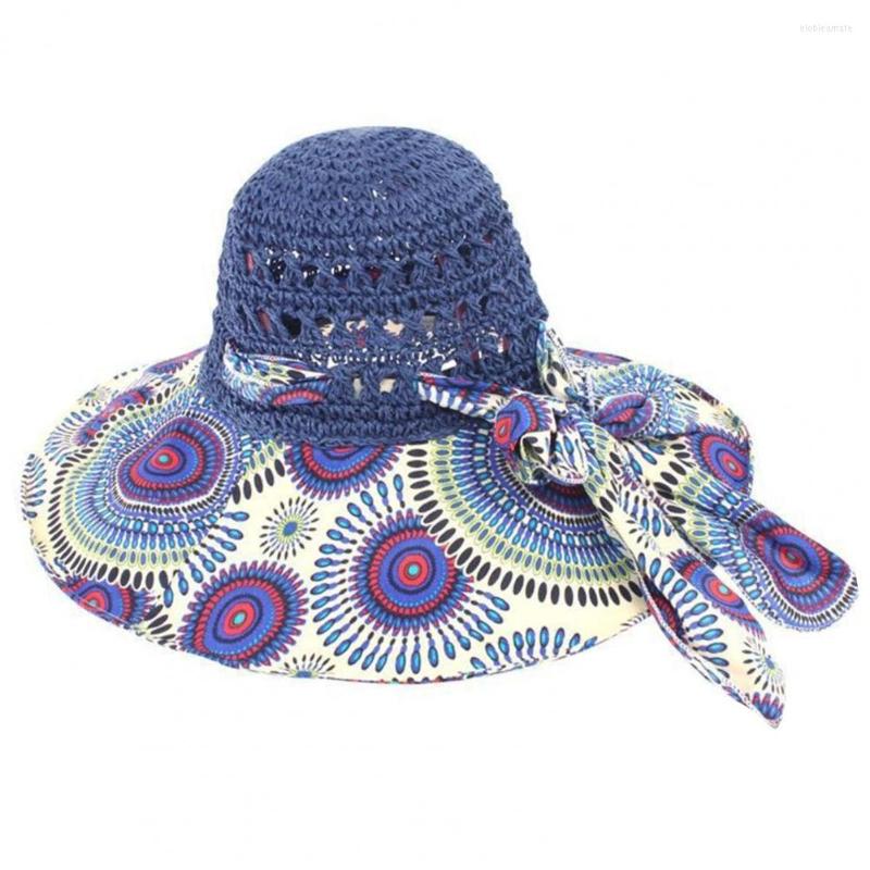 

Wide Brim Hats Beach Hat Bow Tied Decor Sun Summer Bucket Folding Straw, Khaki