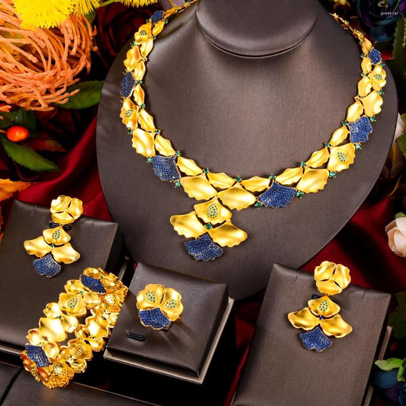 

Necklace Earrings Set JImbora Luxury Gorgeous Ginkgo Leaf 4PCS Bracelet Ring For Women Wedding Party Bridal Gift, Picture shown