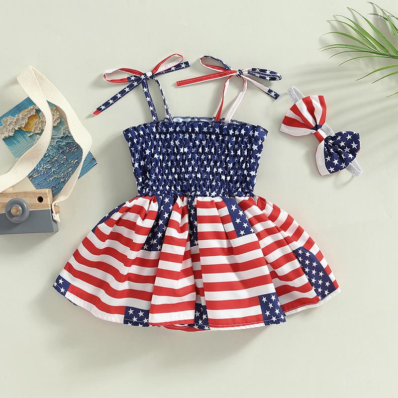 

Girl Dresses Listenwind 0-2Y Kid Romper Dress Summer Sleeveless Star Striped Print Casual Party Street Bodysuit For Independence Day, Red blue