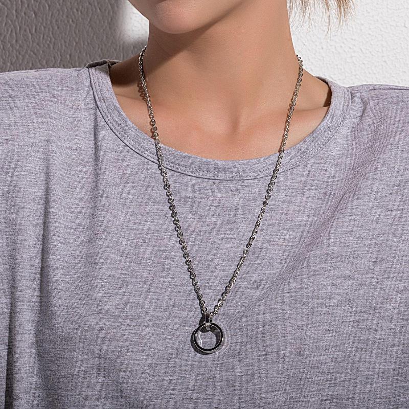 

Pendant Necklaces Simple Silver Color Double Round Circle Shape Necklace For Women Fashion Personality Long Sweater Chain Jewelry