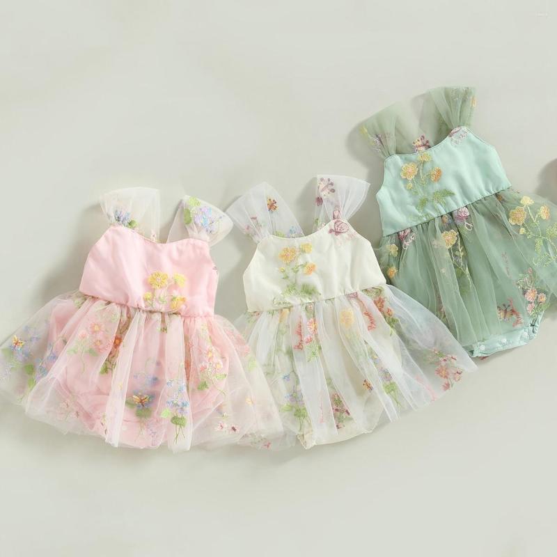 

Girl Dresses Born Baby Summer Romper Dress Embroidery Flower Lace Pography Outfits Princess Clothes White And Green Gauze, Pink