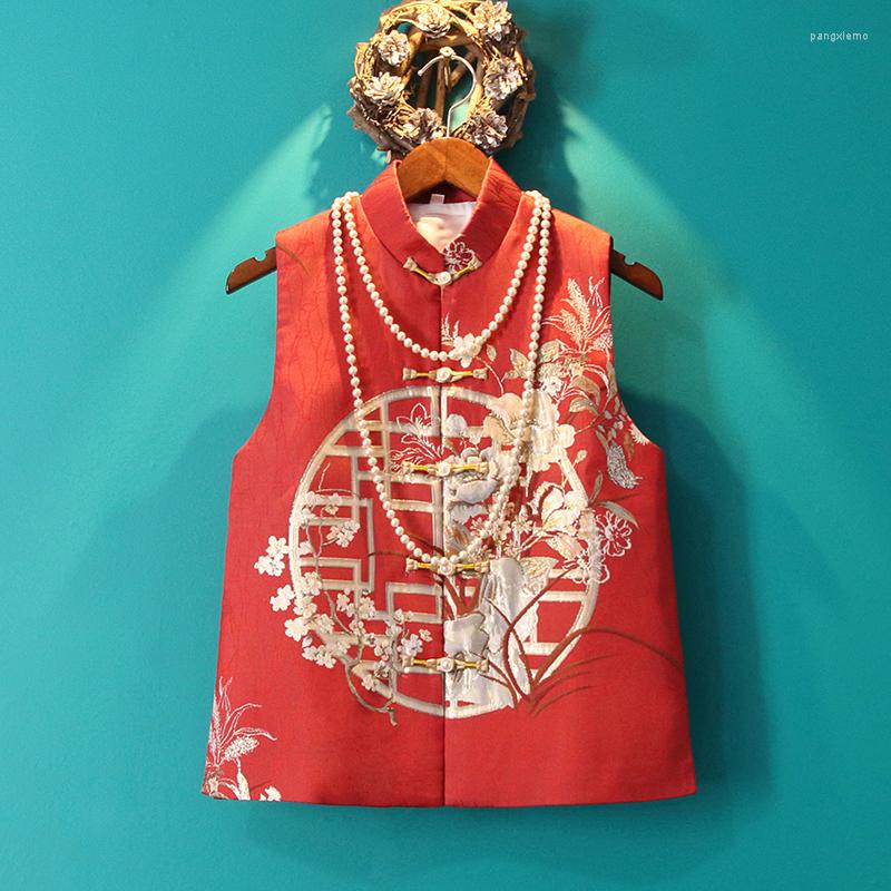 

Ethnic Clothing Year Chinese Vintage Traditional Costume Women Red Coat Waistcoat
