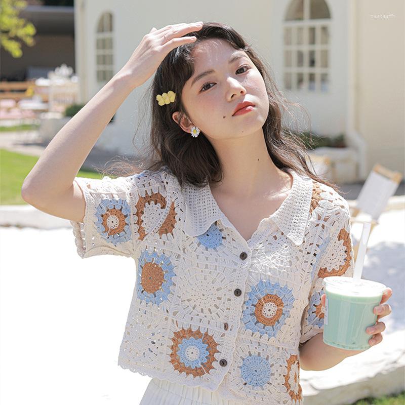 

Women's Knits Summer Woman Cardigan Women Sweaters Loose Elegant Button Short-Sleeved Knitted Cardigans Sweater Female Jacket Coat, Blue