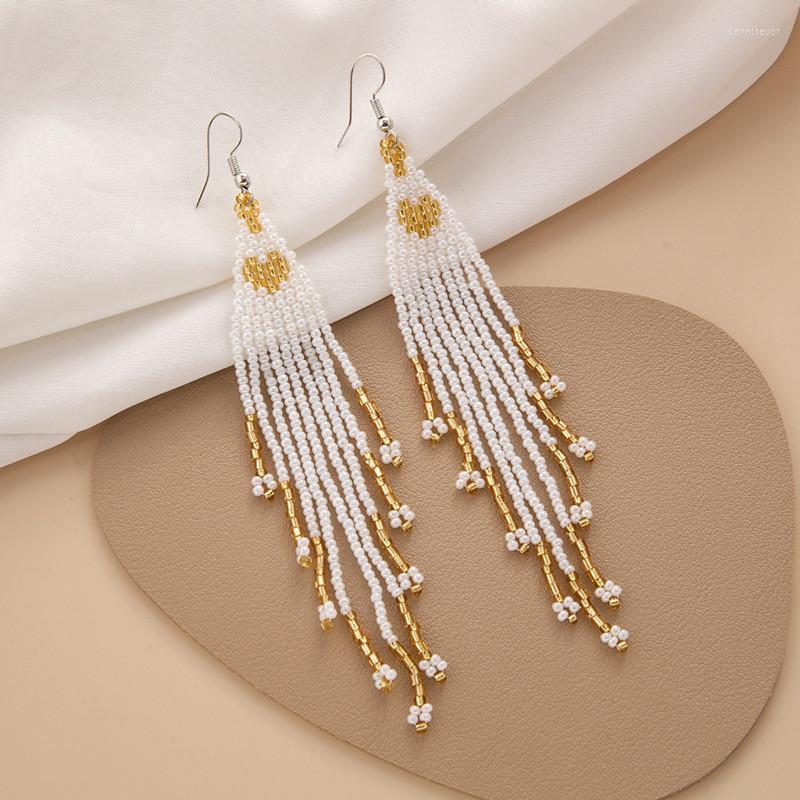 

Dangle Earrings Rice Bead Hand Woven Versatile Heart-shaped Fish Tail Fashion Beading Bohemia Alloy Ma'am Fringed