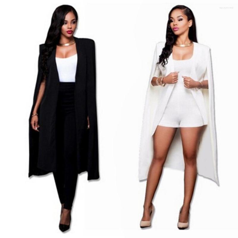 

Women's Suits Women Cloak Cape Long Blazer Coat Fashion Black White Personality Notched Neck Lapel Split Jacket Workwear Feminino