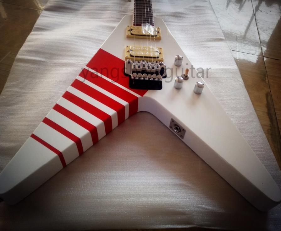 

Rare Kill Switch Buckethead 24 Frets KFC Flying V Alpine White Solo Electric Guitar Red Neck Binding Floyd Rose Tremolo Tailpiece1021896