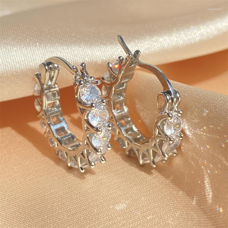 

Hoop Earrings Full Paved Crystal CZ For Women Dazzling Accessories Wedding Party Delicate Birthday Gift Statement Jewelry