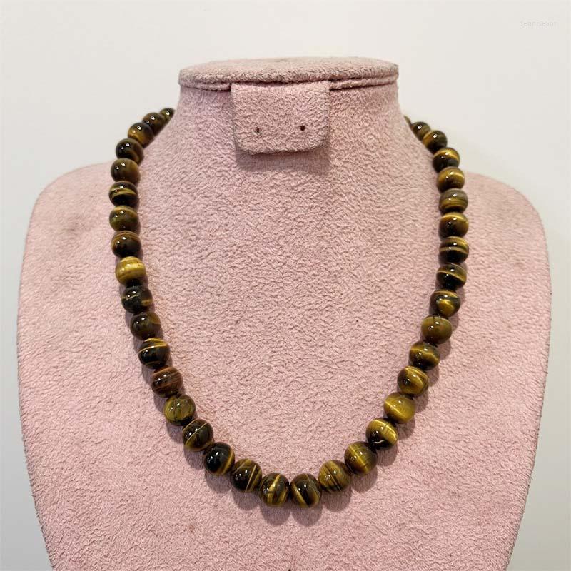 

Chains 4/6/8MM Tiger's Eye Necklace Yellow Natural Stone Bead Jewelry Health Care Gemstone Protection Choker Healing Yoga Simple Female