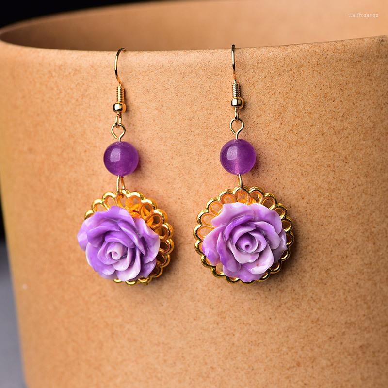 

Dangle Earrings Jade Flower Chinese Gifts 925 Silver Fashion Talismans Charm Real Gift Luxury Natural Jadeite Jewelry Women Gemstones