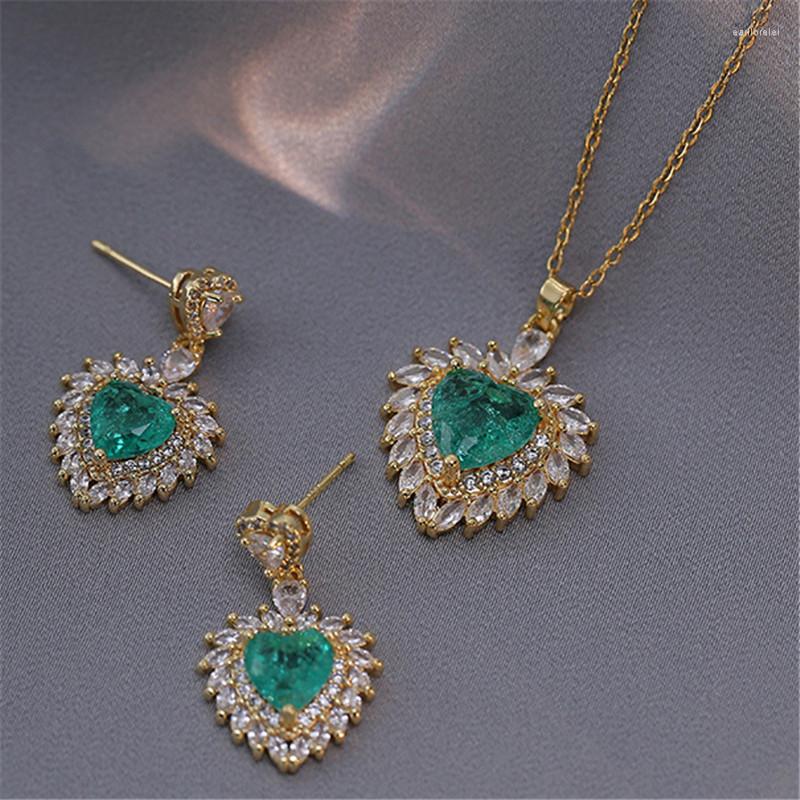 

Necklace Earrings Set 316L Stainless Steel Chain Heart Shaped Sparkling Blue Zircon Inlaid Love Pendant Earring Roupas Femininas Conjuntos, Picture shown