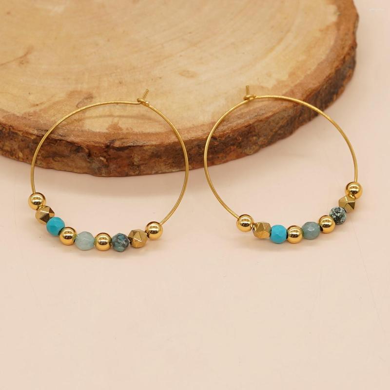 

Hoop Earrings Go2Boho Hypoallergenic Stainless Steel Natural Hematite Beads Gold Color Summer Jewelry For Women And Teen Girls