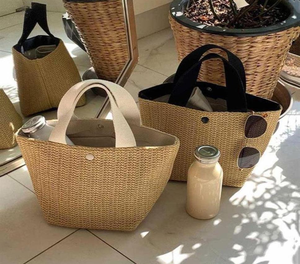 

Evening Bags Capacity Straw Women Handmade Woven Basket Tote Summer Bohemian Beach Canvas Lady Handbags 20217178118, Black