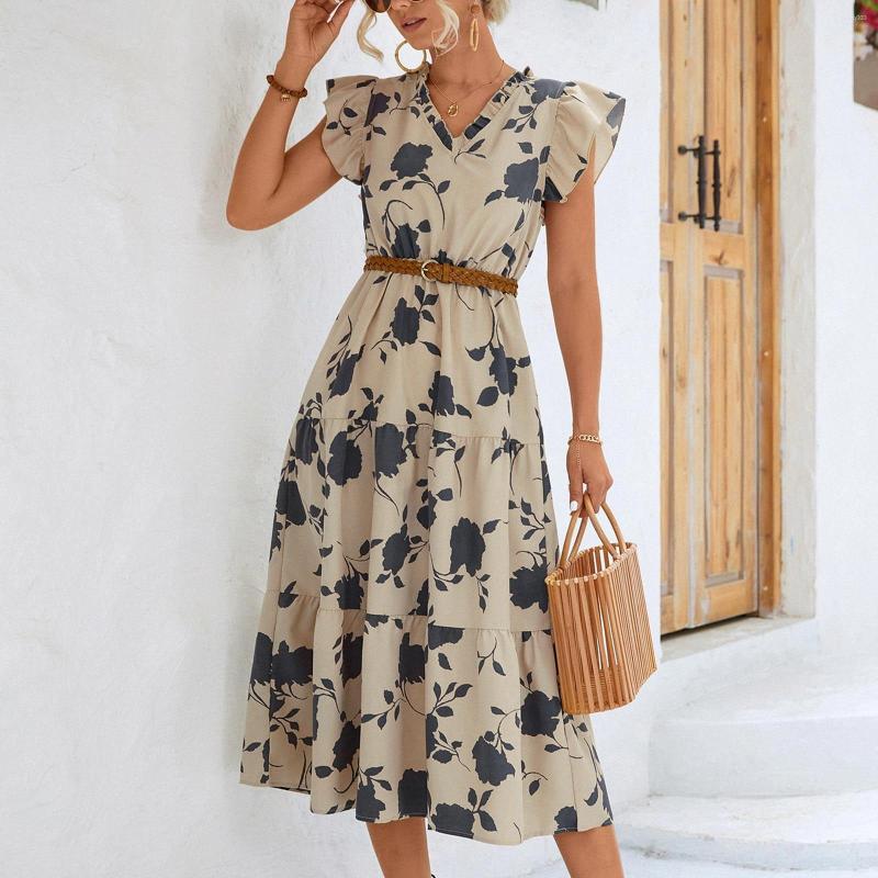 

Casual Dresses Elegant Floral Print For Women 2023 Summer Vintage High Waist Maxi Dress Party A-Line Bohemian Beach Lady Vestidos, Black