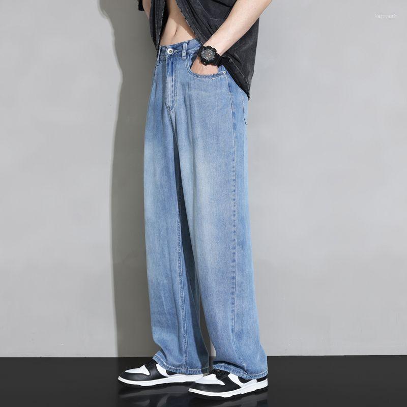 

Men' Jeans Wide Leg For Men' Summer Thin Loose Straight Trendy Casual Mop Length Men Clothing Baggy, Blue