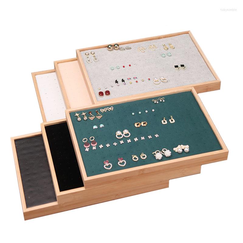 

Jewelry Pouches Bamboo Earrings Tray Socket Organizer Display Storage For Drawer