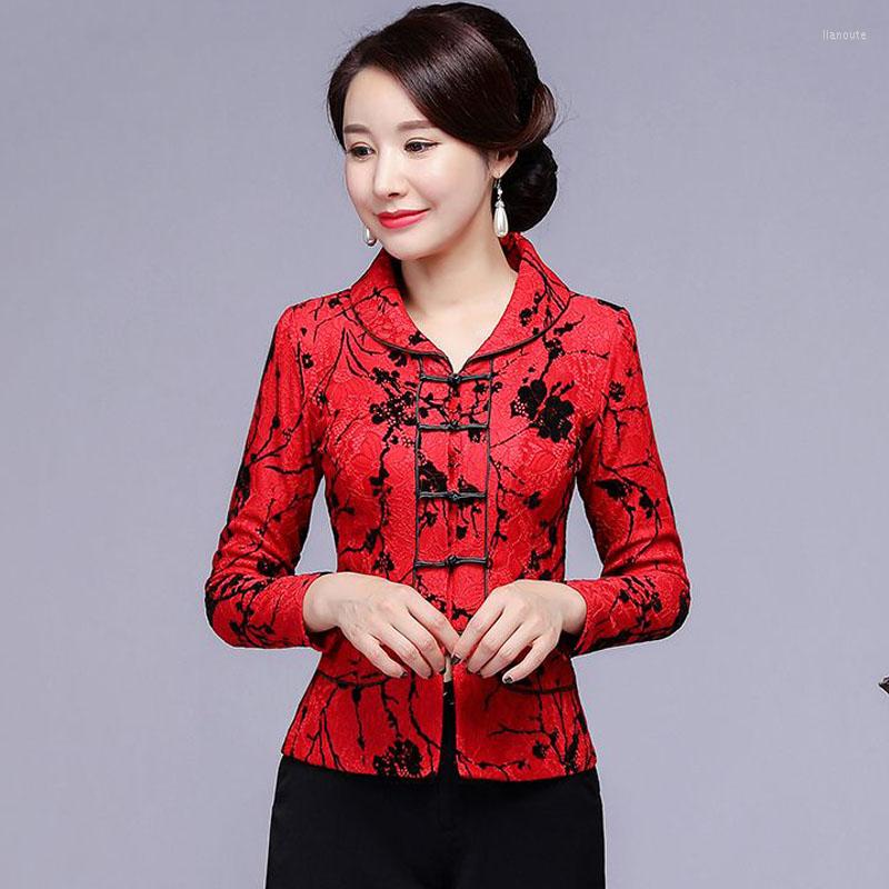 

Ethnic Clothing Cheongsam Women's Plus Size Tops 2023 Spring Cotton Blend Prints Traditional Chinese Style Red Tang Costume Qipao Shirts