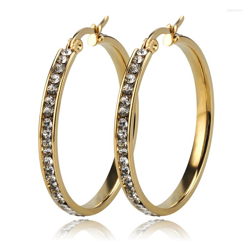 

Hoop Earrings Exaggerated Personality Black Zircon Women Stainless Steel Girl Jewelry Gift