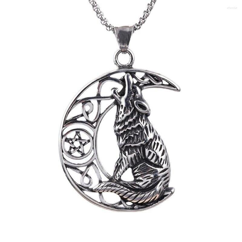 

Pendant Necklaces Stainless Steel Hollow Crescent Moon Wolf Necklace
