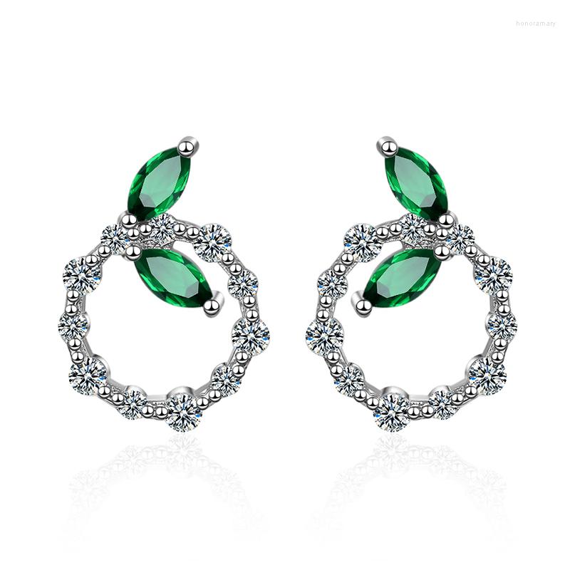 

Stud Earrings Green Leaves Round Korean Fashion Jewelry Shiny Zirconia Crystal Wedding Party Gift For Women