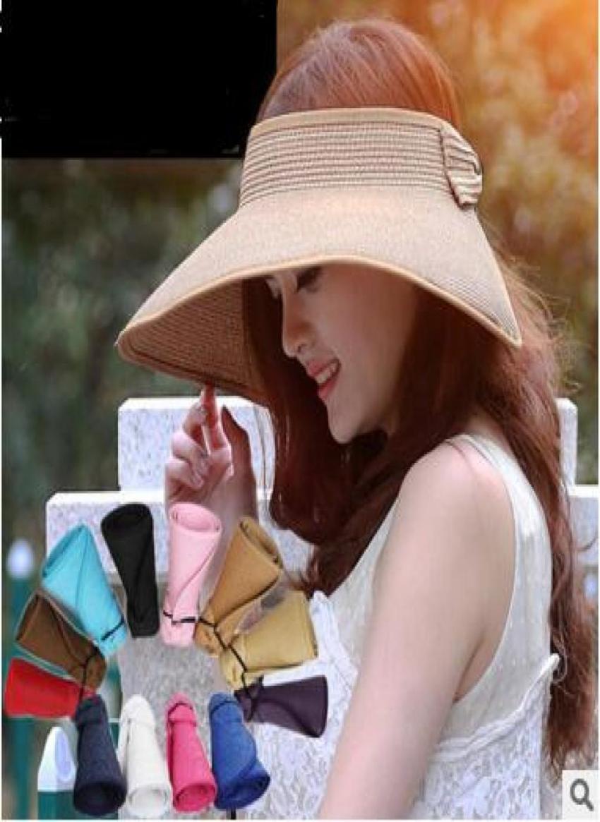 

New Arrival Summer Sunshade Hat Womens Sunhats Can Roll Folding Straw Hat Beach Caps Ladies Wide Brim Sunshade Hats 20 pcs 1114033, Blue
