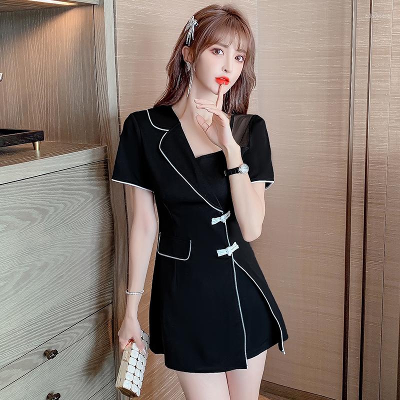 

Work Dresses Women' T-shirt Sexy Dress Retro Elegant Black Top Shorts 2 Pieces Set 2023 Summer Mesh MIni Skirt Pants Suit, Black set