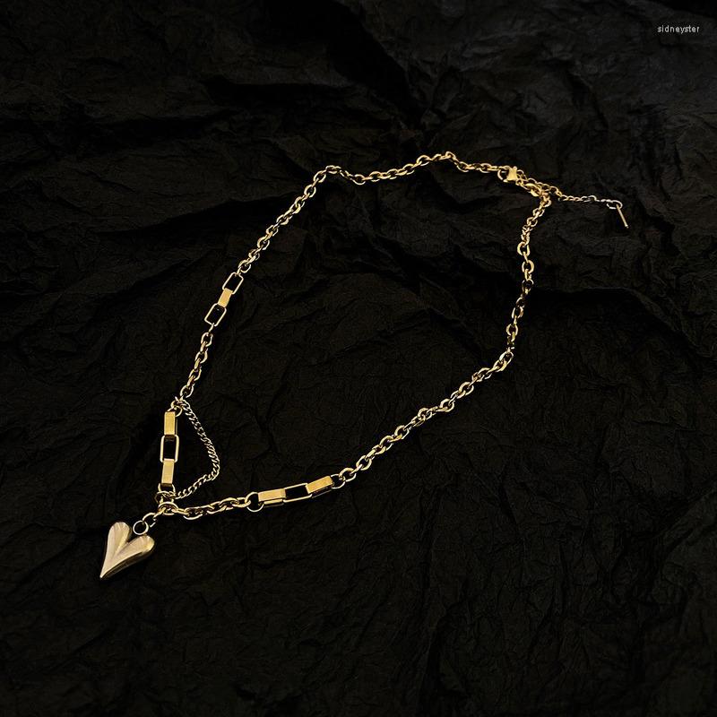 

Pendant Necklaces Origin Summer Fashion Gold Color Love Heart Asymmetric Chunky Chain Necklace For Women Stainless Steel Jewelry