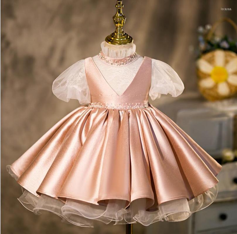

Girl Dresses Baby Clothes 1st Birthday Girls Beads Tutu Dress Pearl Lace Infant Baptism Evening Party Ball Gown Princess Kids, Pink