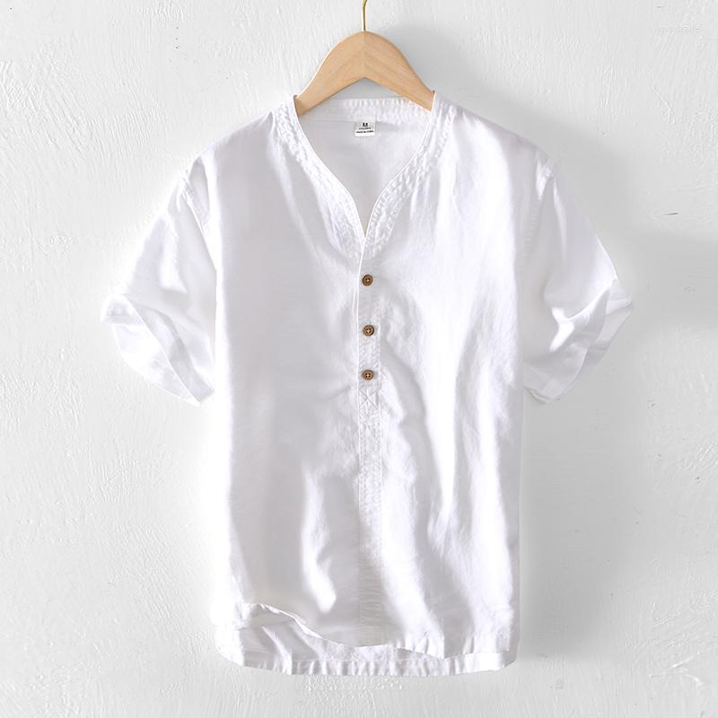 

Men's Casual Shirts 2023 Spring Yellow Pullover Short Sleeve Shirt For Men Summer Cotton Linen Tops Male Fashion Designer, Green