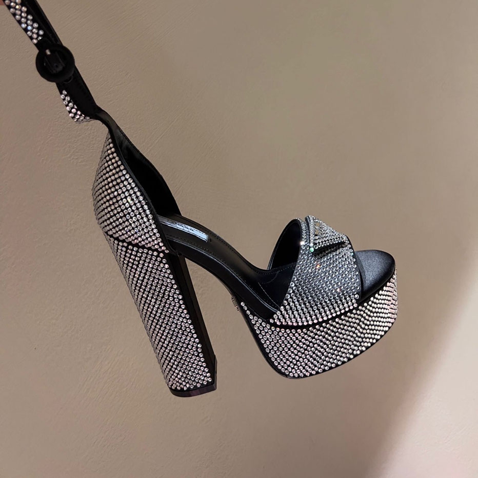 

Latest Rhinestone platform sandals 14.5MM thick heel sliding open toe luxury designer sandals women's shoes strap dinner dress Pumps mkjmn00001