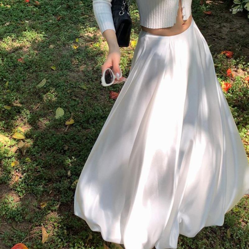 

Skirts 2023 Spring White Satin Low Waist A Line Ball Gown Long For Women French Romantic Elegant Solid Fairy Dress Girl, Black skirt