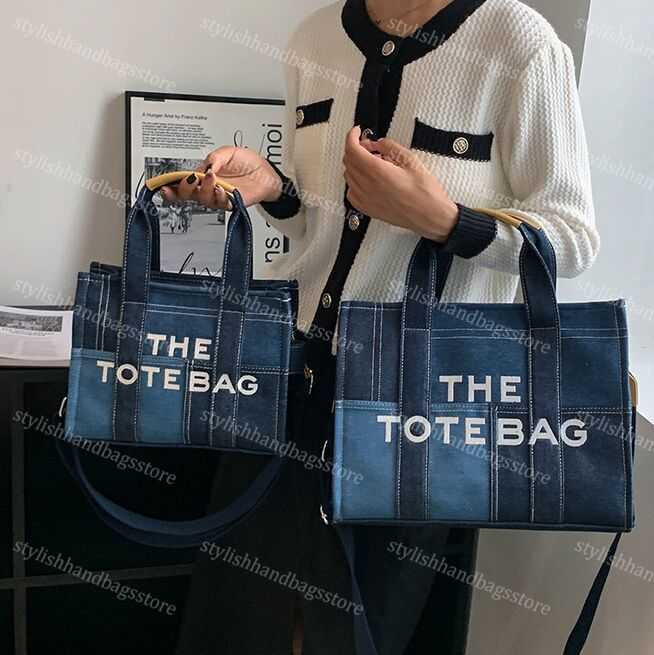 

Shopping Bags Fashion Totes Large Capacity Autumn New Alphabet Women's Shoulder Bag Embroidery Jean Tote Bags Handbags stylishhandbagsstore, Blue w: 35cm