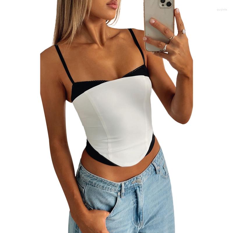 

Women' Tanks Women' Fashion Sexy Low Cut Camisole Solid Color Sleeveless Backless Cropped Top Lace T-shirt Girls Summer Streetwear, White