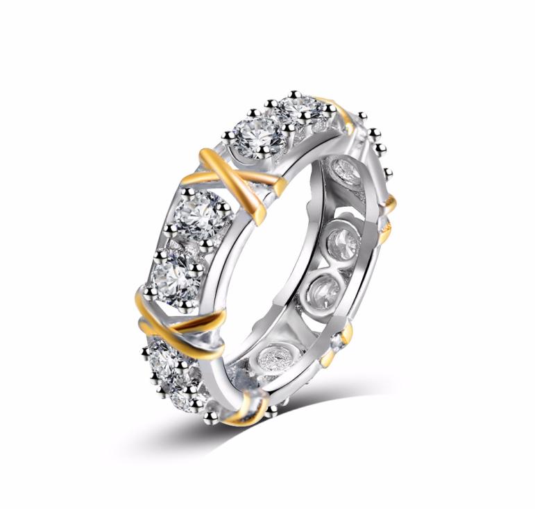 

Twocolor Classic White Crystal Pave Woman Silver color Rings Fashion Wedding Jewelry Cross X Shape Ring for Women Gift2190037