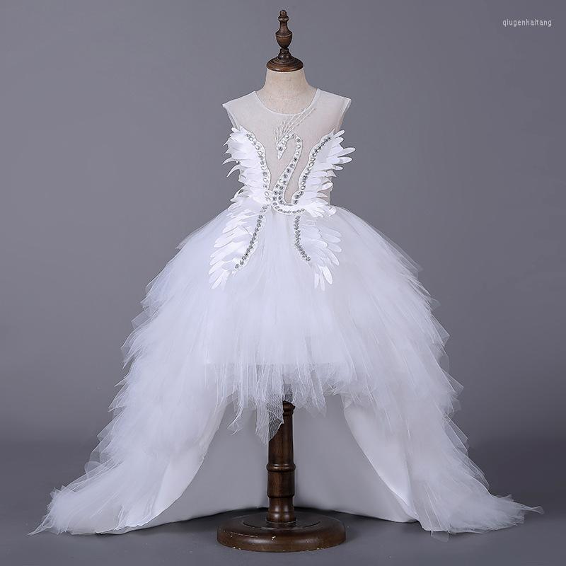 

Girl Dresses Baby Girls White Baptism Birthday Princess Dress Toddler Year Embroidery Sequin Swan Flower Wedding Costume, Short style