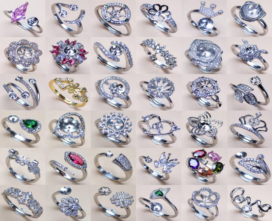 

36 Styles Pearl Rings Settings S925 Silver Rings Zircon Ring for Women Girl Ring Fine Jewelry Adjustable Valentine039s Day Gift3327595