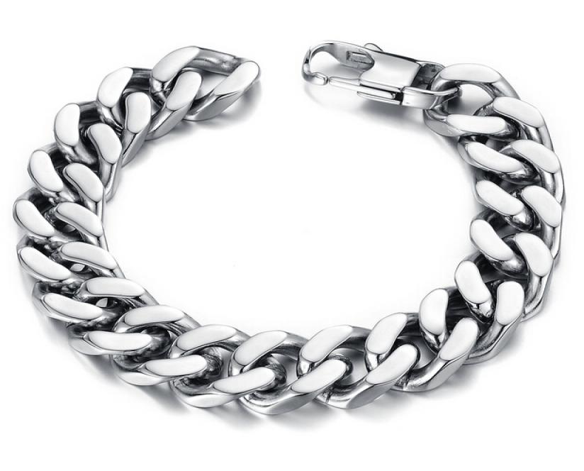 

101214mm Curb Cuban Stainless Steel Bracelet Mens Chain Clasp Link Bracelets Silver Tone Jewelry Gift Promotion1722368