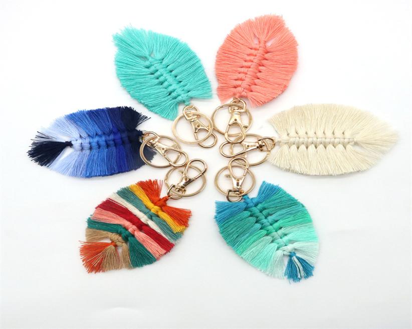 

Leaf Weaving Rainbow Keychains for Women Boho Handmade key Holder Keyring Macrame Bag Charm Car Hanging Jewelry5536840