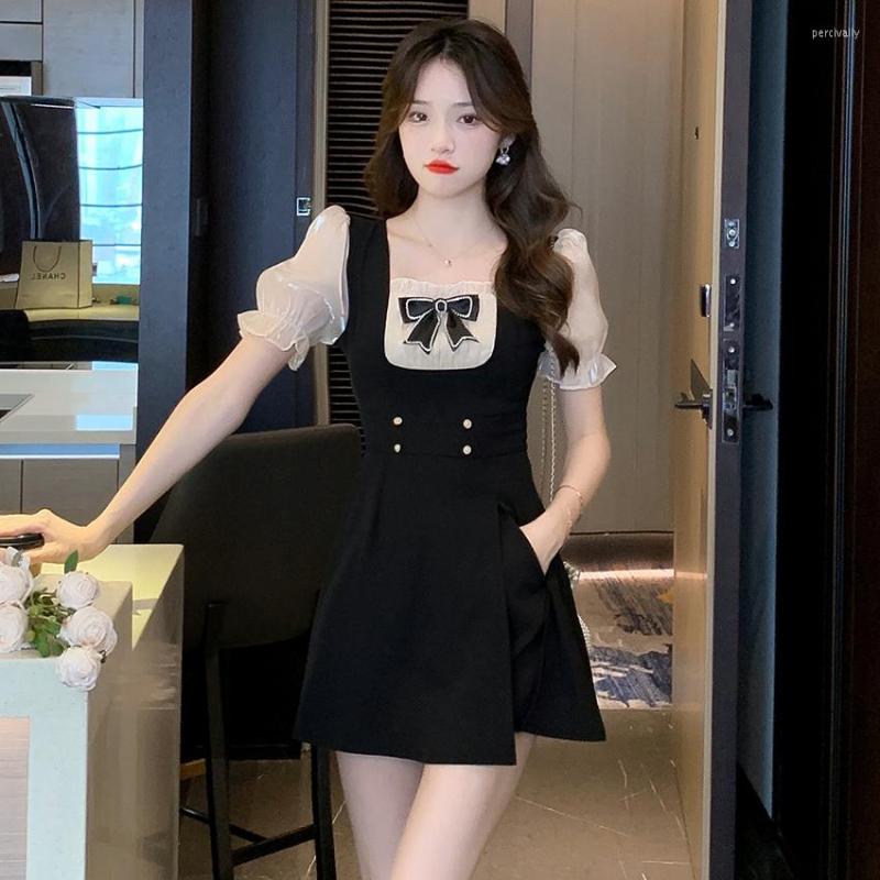 

Work Dresses 2pcs Women Elegant Bowknot Patchwork Dress Tops And Black Shorts Fashion Oriental Clothing Set Vestidos, Black set
