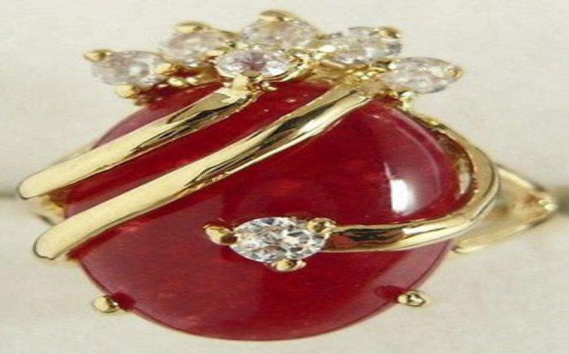 

Jewelry Gold Plated Red Jade Inlay Crystal Ring 7 8 901231934621