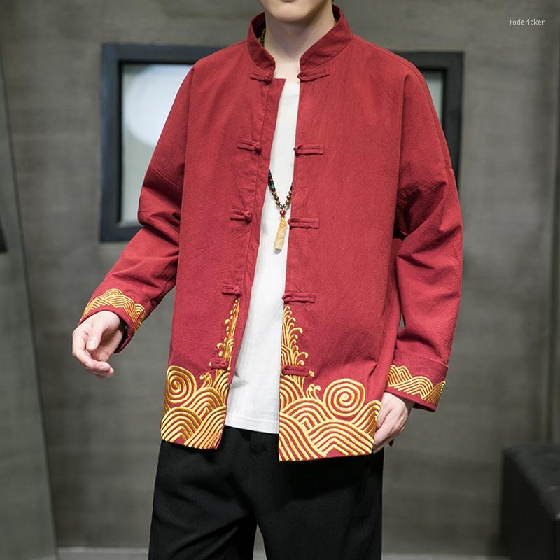 

Ethnic Clothing Chinese Style Embroidered Jacket 2023 Cotton Linen Tang Suit Wudang Disc Button Tunic Plus Size Tops Men Cloting 31660