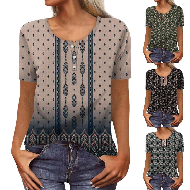 

Women' T Shirts Women' Button V-Neck Fashion Print Short Sleeve Retro T-Shirt Top Casual Tops Oversized Tshirts Blusa Mujer Moda 23, Blue