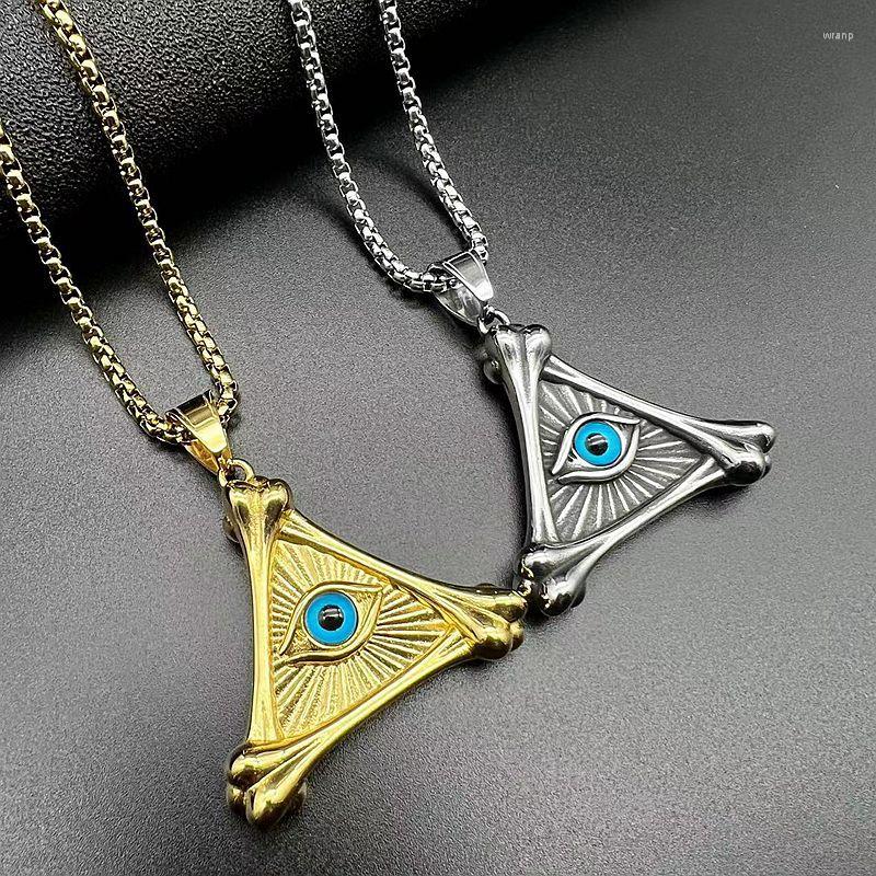 

Pendant Necklaces Hip Hop Rock Stainless Steel Bone Skeleton Triangular Illuminati Masonic Pyramid Eye Of God Pendants For Men Jewelry
