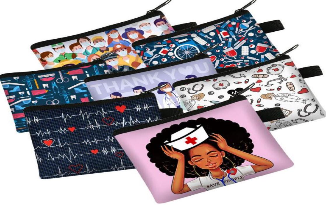 

42 Styles Nurse Doctor Coin Purse Keychains Black Doctor Magic Medical Syringe Pattern Ladies Bag ECG Women Short Wallet4040545