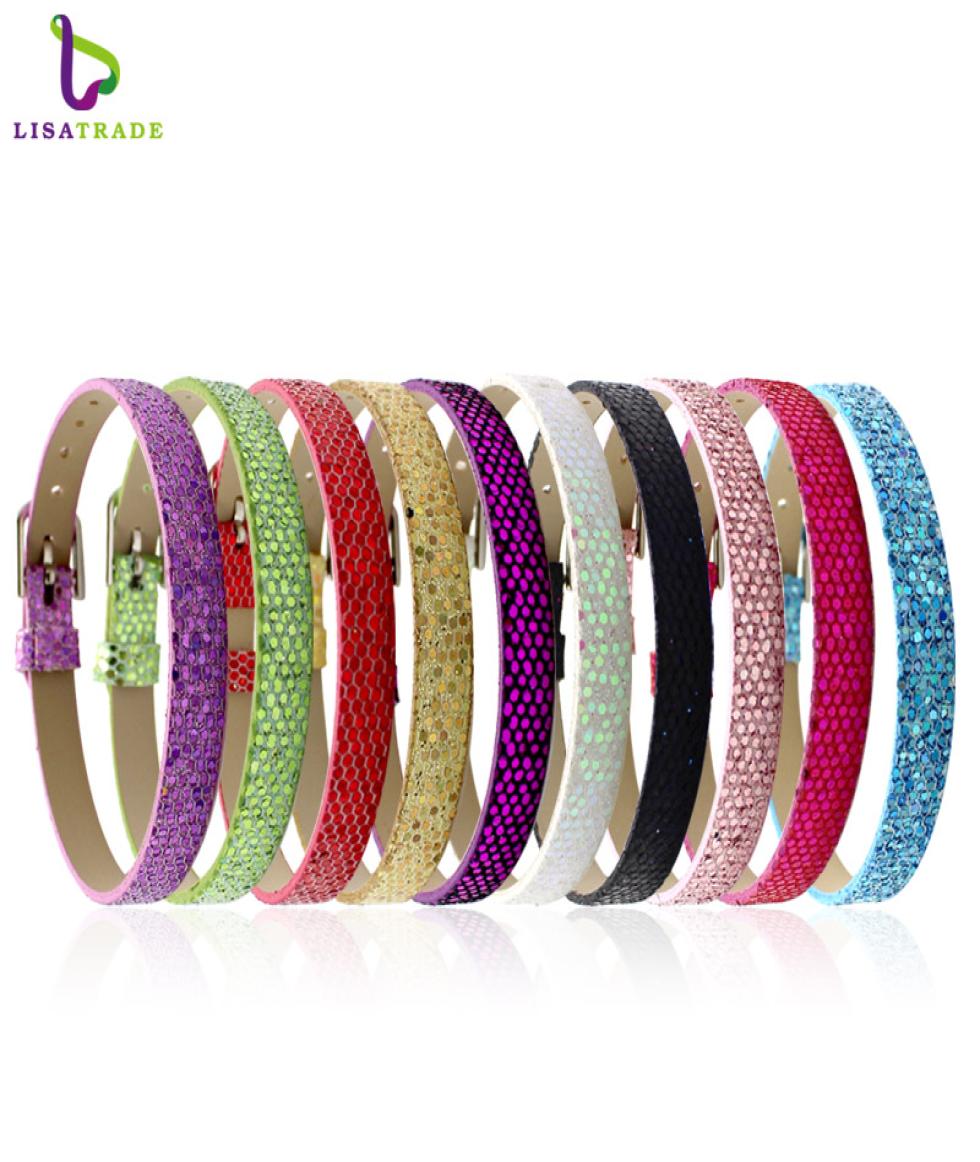 

10pcs 8mm Shiny PU leather Wristband Bracelet Mix Color Fit 8mm slide charms slide letters LSBR06107246925