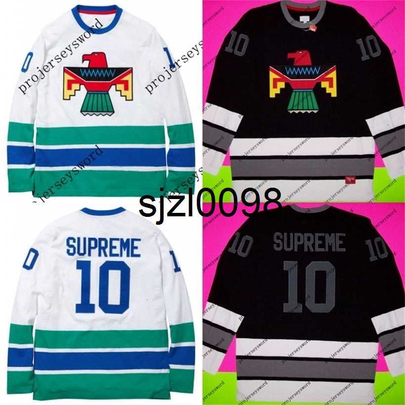 

Sj98 10 SUPRE Hockey Jersey Pullover real Full embroidery SUPR Jerseys Black White High Quality